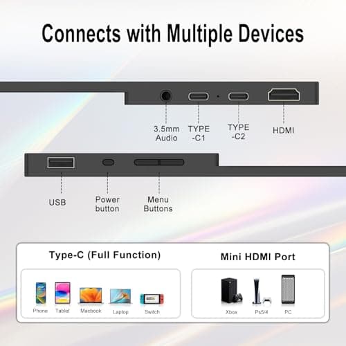 Topmonitor 2.5K Portable Monitor 15.6inch UHD 2560 * 1680 for Laptop, 100% sRGB 500nits HDR IPS External Display w/Smart Cover & VESA Mount, USB-C HDMI Travel Second Screen for PC Mac Phone Xbox PS5 7
