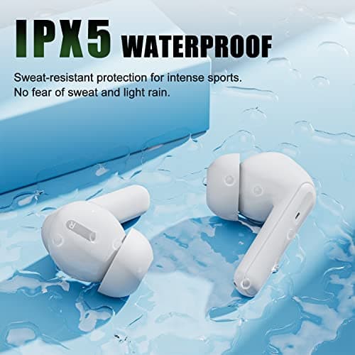 FEANS True Wireless Earbuds, Bluetooth 5.3 Noise Cancelling Headphones with Microphone, Waterproof Stereo Earphones Touch Control Headset with Deep Bass for iPhone/Android (Ivory) 7