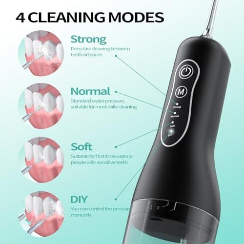 Water Flosser Teeth Cleaner, 4 Modes Rechargeable Portable Cordless Oral Irrigator 260ML Electric Dentel Flossers with DIY Strength, IPX7 Waterproof Travel Flossing Cleaning Picks for Home, Travel 7