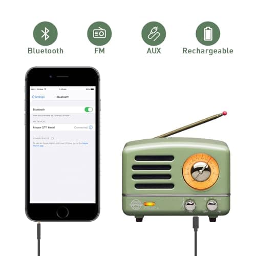 Muzen Portable Bluetooth Speaker, OTR Metal Vintage Small Wireless Speaker, FM Retro Radio with Antenna AUX, High Fidelity Stereo Audio with Suitcase, for Gift Home Outdoor 8