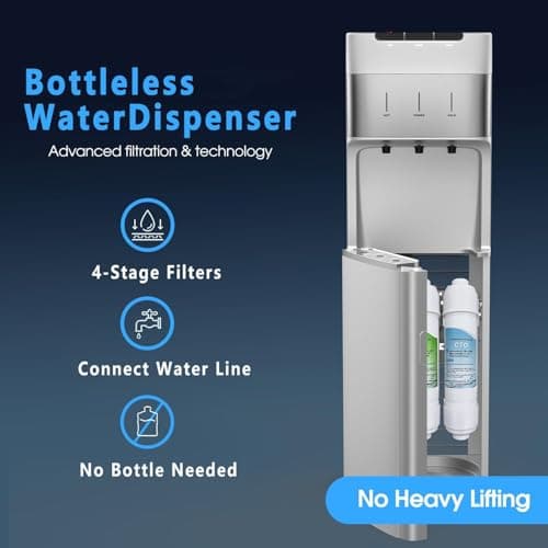 IKT Self Cleaning Bottleless Water Cooler Dispenser with Filter Built-in 4 Stage Filtration Hot Cold and Room Water Silver 7