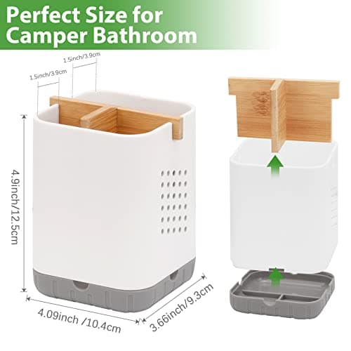 Boperzi Toothbrush and Toothpaste Holder with Bamboo Divider for Bathroom Countertop Organizer, Plastic Detachable Anti-Slip Large Electric Toothbrush Holders Storage Caddy Drainage for Family, Kids 5