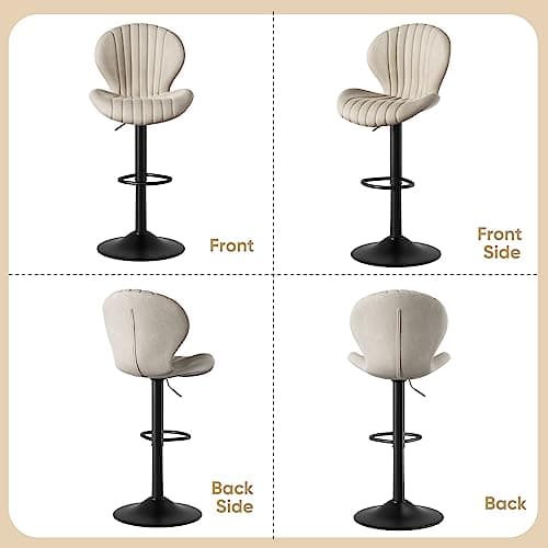 Nalupatio Modern Bar Stools Set of 2, Adjustable Fabric Upholstered Swivel Bar Chairs, Counter Height Barstools with High Backrest, for Bar Kitchen Island, Dining Room, Beige 6