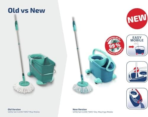 Leifheit Clean Twist Spin Mop and Bucket Set with Rollers | Telescopic Handle, 360° Joint, Spin-Dry System | Easy Glide Wheels | Blue 7