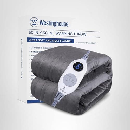 Westinghouse Electric Blanket Heated Throw, Super Cozy Soft Flannel 50"" x 60"" Heated Throw with 6 Fast Heating Levels & 2-10 Auto-Off, Machine Washable, ETL&FCC Certification, Home Office Use, Grey 10