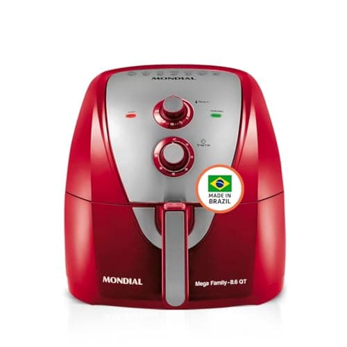 MONDIAL Air Fryer - 8.6 Quart Extra-Large Air Fryer, 2 Simple Dial Controls, 1800 Watts - Quick Heat Circulation Technology, Low Fat Cooking Less Calories - Removable Squared Basket - Red