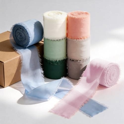 8 Rolls Chiffon Ribbon, 1.5 in x 44 Yd Handmade Frayed Fringe Ribbons for Gift Wrapping, Flower Bouquet, Gift Wrapping, Wedding Invitations, DIY Crafts, Home Decor