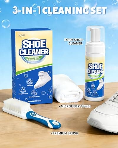 Jevvu Shoe Cleaner, Sneaker Cleaner Kit with Brush and Towel, Deep Clean Shoe Cleaning Kit for White Shoes, Leather and Rubber 7
