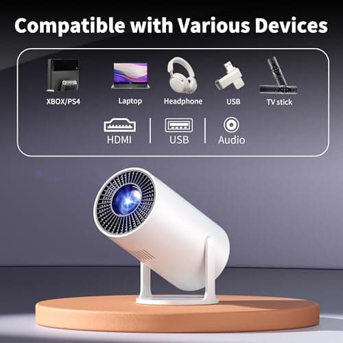 Mini Projector Portable Proyector 4K Support, Full HD 1080P Small Projector with 270° Rotatable Stand, Movie Projector Compatible with TV Stick/Smartphone/HDMI/USB for Bedroom/ Outdoor Camping 7