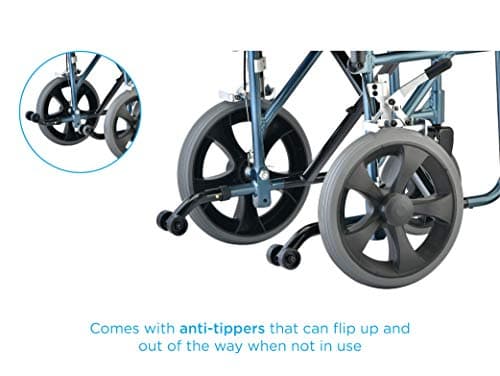 NOVA Heavy Duty Bariatric Transport Chair with 400 lb. Weight Capacity, 22” Extra-Wide Seat with Locking Hand Brakes, Flip Up Arms (for Easy Transfer), Anti-Tippers, 12” Rear Wheels, Color Blue 7