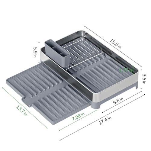Small Dish Drying Rack Space Saving, 304 Stainless Steel Dishes Rack for Kitchen Counter, Expandable Kitchen Dish Drying Racks, Compact Dish Drainer Rack Foldable, Mini Dish Racks for 1-3 Persons 7