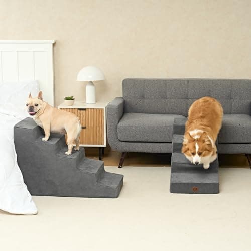 EHEYCIGA Dog Stairs Ramp for Small Medium Dogs, Dog Steps for High Bed and Couch, 3/4/5 Extra Wide Pet Stair Step for Cats (Grey, Slope 29" x 15.7" x 19.7", 4) 9