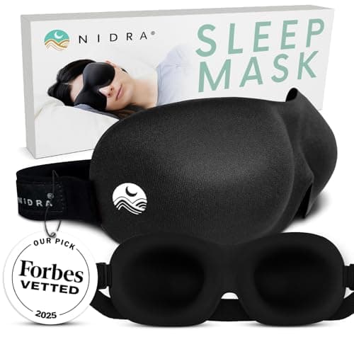 Nidra Contoured Sleep Mask for Side Sleepers – Zero Pressure Fit, Light Blocking Eye Shade for Sleeping & Travel – Black, Standard Size