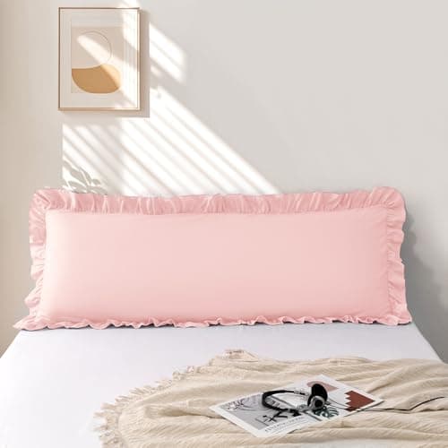 1 Piece Body Pillowcase 20''x54'', Microfiber Pink Ruffle Pillowcases, Soft Breathable and Non Shrinking Envelope Long Pillow Cover