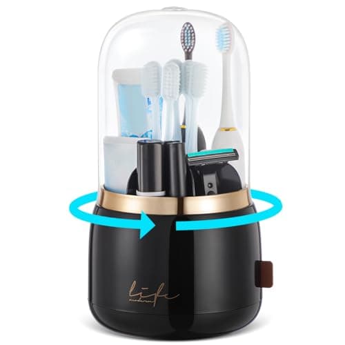 Toothbrush Holders for Bathrooms,Rotating 5-Slot with Cover and Draining Water,Kids Electric Toothbrush Holder and Toothpaste Stand Storage for Bathroom Accessories Counter Organizer Vanity