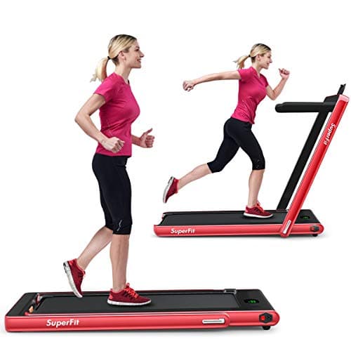 GYMAX Walking Pad, 2.25HP Foldable Treadmill with Smart App & Remote Control, Bluetooth LED Monitor, Small Spaces Compact Running Machine, Folding Portable Under Desk Treadmill for Home Office (Red)