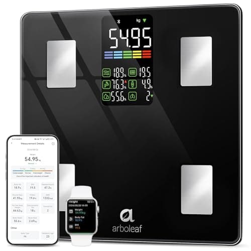 Arboleaf Smart Scale with BMI, Body Fat, Muscle Mass, 14 Composition Metrics, Large LED Display, Digital Bathroom Scale for Weight, Accurate Weighing Machine, App Sync, 500lbs, 11.8"