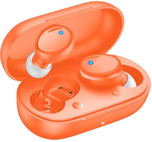 Lanteso True Wireless Bluetooth 5.3 Earbuds, 48H Playtime,Light Weight Headphones in Ear Buds Built in Mic Headset Premium Sound with Deep Bass,Clear Calls Earphones for Sports Workout Orange