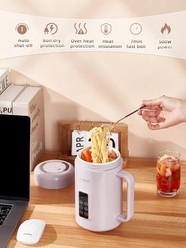 balbali Portable Electric Pot for Cooking Dorm Room - 28oz Non-stick Travel Electric Kettle, Mini Hot Pot with Temperature and Time Control - Self Heating Soup/Rice/Ramen Cooker/Warmer Purple 7