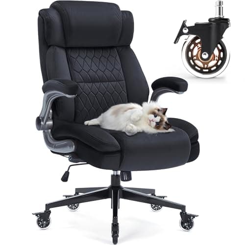 High Back Office Chair 400lbs Fabric- Thick Padded Cloth Computer Desk Chair, Adjustable Lumbar Support & Flip-Up Arms, Locking Wheels - Ergonomic Durable Work Chair for Adults, Men and Women