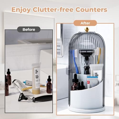 Toothbrush Holders with Sliding Lid for Bathroom Counter Organizer, Tooth Brush Toothpaste Holder for Bathroom Vanity Makeup Brushes Holder-White 5