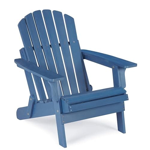 SoliWood Oversize Outdoor Wooden Folding Adirondack Chair with Pre-Assembled BackRest & SeatBoard, Wood Patio Chair for Garden Backyard Porch Pool Deck Firepit, SLW-ADK-BLUE-OVERSIZE-1