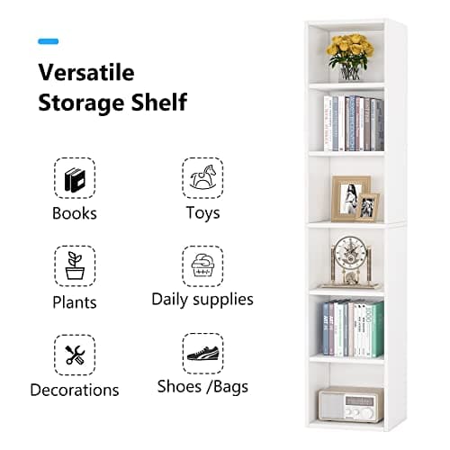 Tribesigns 70.9 Inch Tall Narrow Bookcase, Modern White Corner Bookcase with Storage, 6 Tier Cube Display Shelves for Home Office 6