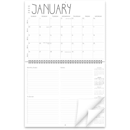 GuassLee Wall Calendar 2025-12 Months Hanging Wall Calendar from Jan. 2025 to Dec. 2025, 14.5" x 11" At a Glance Monthly Planner with Goals & Note for Office School Home Organizer, Double-sided