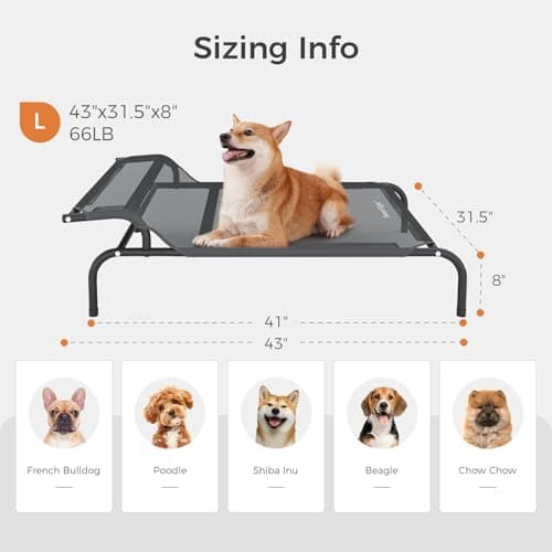 Sweetnight Elevated Dog Bed with Headrest for Large Dogs | Waterproof Raised Dog Cot for Outdoor - 43inch Heavy Duty Steel Frame Dog Bed&Easy Assembly，Supports 66-88 lbs, L 6