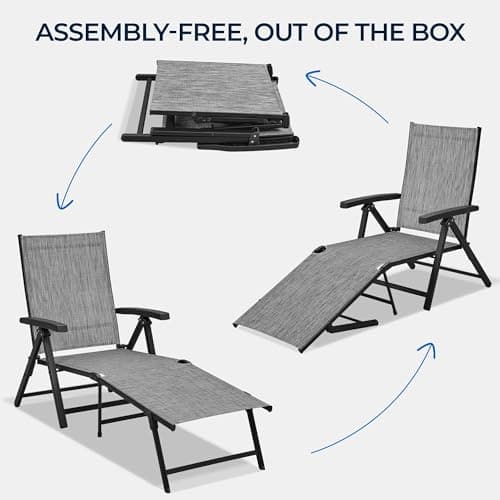 Yaheetech Outdoor Folding Chaise Lounge Set of 2 Patio Reclining Chairs w/Adjustable 7-Position Back for Beach Pool Garden Yard Deck Gray 7