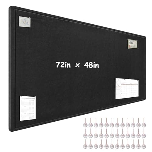 Large Bulletin Board - 72 x 48 Inches, Foldable Decorative Felt Board for Wall Photo Display Board with Self-Adhesive Tape, Includes 36 Push Pins - Black