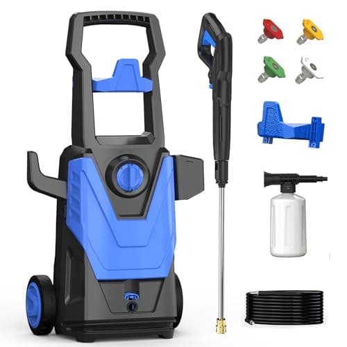 AgiiMan Electric Pressure Washer, 5000 PSI Max 3.6 GPM Power Washer Electric Powered with 20FT Hose, 4 Nozzles, Foam Cannon, High Pressure Cleaner Machine for Cars, Patios, Driveways, Fences, Blue