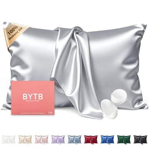 BYTB Silk Pillow Cases Queen Size 100% Mulberry Silk Pillowcase for Hair and Skin 22 Momme Both Side Grade 6A Silk Cooling Soft Breathable 20 x 30 Inches with Hidden Zipper 1PC, Grey