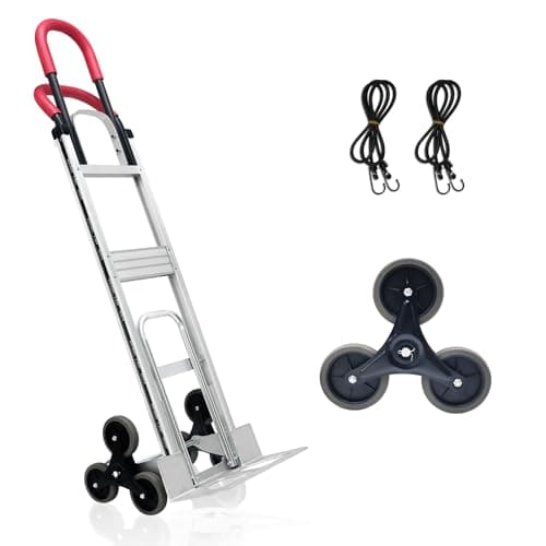 Aluminum Stair Climbing Cart, 600 lbs Capacity Stair Climber Hand Truck Dolly, 2 in 1 Heavy-Duty Trolley Cart with Dual Handles, 6 Wheels & 2 Elastic Ropes for Home Shopping Moving Warehouse