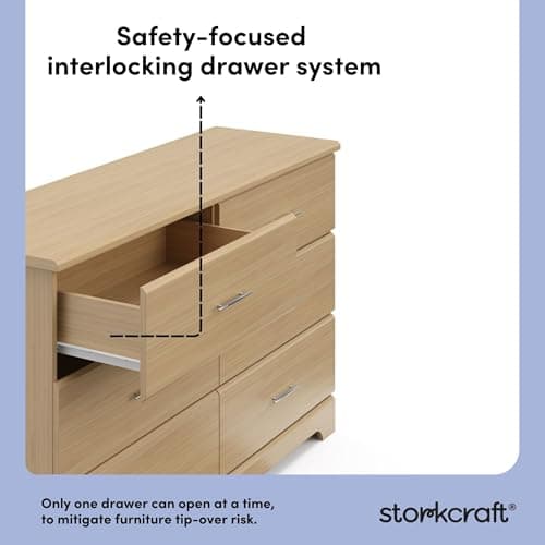 Storkcraft Brookside 6-Drawer Dresser (Driftwood) – GREENGUARD Gold Certified, Wood Dresser for Bedroom, Kids & Nursery Storage Chest, Safety Interlocking Drawers, Pre-Installed Tracks, Kids Chest 6