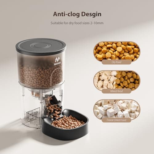 IMIPAW Automatic Cat Feeder, 5G WiFi Cat Food Dispenser with APP Remote Control, Pet Dry Food Smart Feeder, Programmable Timed Feeding, Dual Power Supply, 1-10 Meals Per Day, Desiccant Bag, Small pets 8