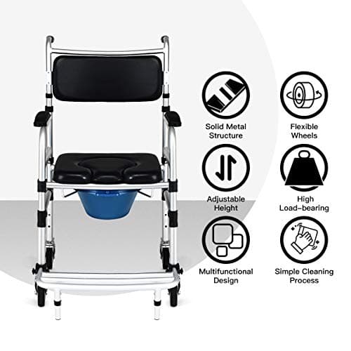 Goplus 4 in 1 Shower Commode Wheelchair, 330lbs Bedside Commode Chair for Toilet with Arms, Portable Rolling Shower Chair with Wheels for Elderly Disabled Handicap Adults Bariatric 7