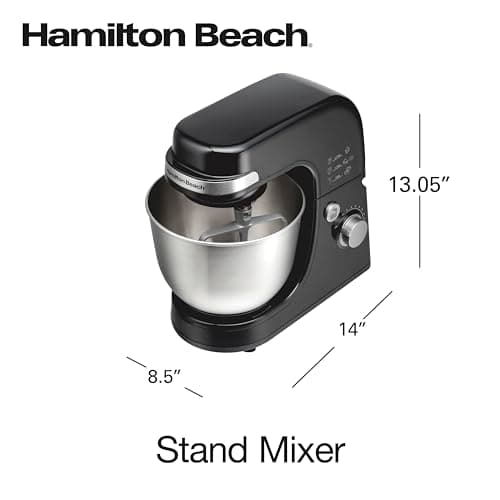 Hamilton Beach Electric Stand Mixer, 4 Quarts, Dough Hook, Flat Beater Attachments, Splash Guard 7 Speeds with Whisk, Black 7