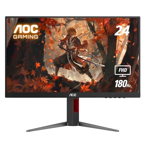 AOC 24G4 24" Gaming Monitor, Full HD 1920x1080 IPS Panel, 180Hz 1ms, 1x HDMI 2.0, 1x Display Port, Adaptive-Sync, Audio Earphone Out (Renewed)