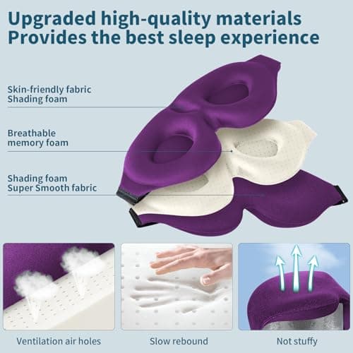 ZGGCD Sleep Mask for Side Sleeper, Light Blocking Sleeping Eye Mask for Women Men, 3D Contoured Cup Night Blindfold, Luxury Eye Cover Eyeshade with Adjustable Strap for Travel, Nap, Purple 5