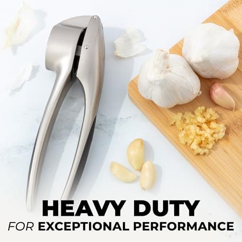 Zulay Kitchen Large Premium Garlic Press Set – Rust Proof & Dishwasher Safe, Bigger Bowl Garlic Mincer Tool with Silicone Garlic Peeler & Brush, Easy Squeeze & Clean, Ergonomic Handle - Silver 5