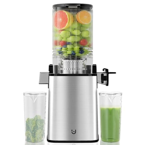 Masticating Juicer,5.3" Inch Feeding Chute Supports Whole Fruits and Vegetables, 350W Slow Cold Press Juicer,Self Feeding Effortless for Batch Juicing, High Juice Yield for Home