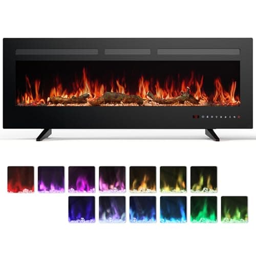 DUMOS Electric Fireplace Wall Mounted/Recessed/Free Standing 50 Inch Space Heater with Remote Control Adjustable Flame Colors Touch Screen Energy Saving