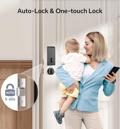 Ulecoce Fingerprint Keypad Deadbolt with Handle Set, Keyless Entry Door Lock, Door Locks for Front Door Lock Set, App Control, Auto Locking, Easy to Install, Matte Black 7