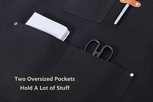AFUN Chef Aprons for Women Men with Oversized Pockets, 12-Ounce Cotton Canvas Cross Back Water Repellent Apron (Black) 8