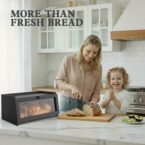 LOHASOK Bread Box for Kitchen Countertop Large Bread Box Farmhouse Bread Container Bread Storage with Window Bread Holder Black 5