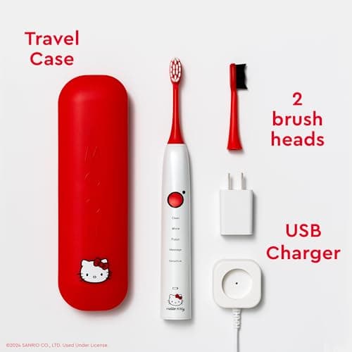 MOON x Hello Kitty Sonic Electric Toothbrush for Adults & Teens, 5 Smart Modes, Clean, White, Massage, Polish & Sensitive, Rechargeable, Travel Case, 2 Brush Heads, Industry-Leading 6 Week Charge 5