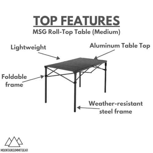 MOUNTAIN SUMMIT GEAR Heavy-Duty Roll-Top Table for Camping - Portable Aluminum-Top Folding Table with Steel Frame by Caddis Sports (Medium) 5