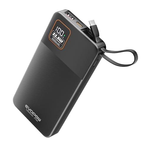 Portable Charger Power Bank, 10000mAh 22.5W Super Fast Charging Powerbank with Built-in USB C In&Out Cable, Slim External Battery Pack for iPhone 16/15/14/13/12/11 iPad Samsung S24 S23 Android (Black)