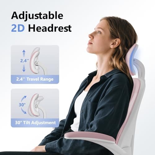 SeekFancy Ergonomic Office Chair M903, Computer Desk Chair with Wheels, High Back Mesh Office Chair with Adjustable Lumbar Support, Headrest, Flip-Up Armrests, Pink 7